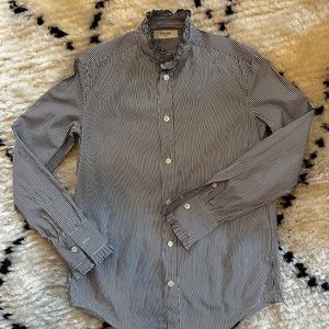 Celine button down top with ruffle detail
